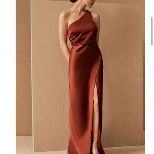 BHLDN Dylan Satin Charmeuse Maxi Dress in cinnamon